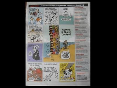 Charlie Habdo, страница с забракованными рисунками обложки. Фото из блога Анастасии Кириленко