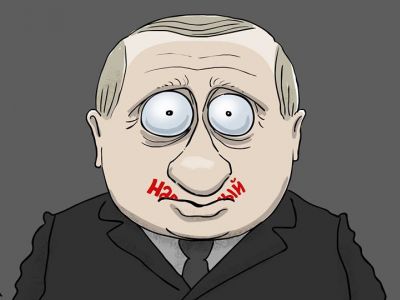 Путин и "непроизносимая фамилия" "Навальный". Карикатура С.Елкина, источники - dw.com и www.facebook.com/sergey.elkin1