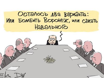 "Или бомбить Воронеж, или сажать Навального". Карикатура: С. Елкин, dw.com